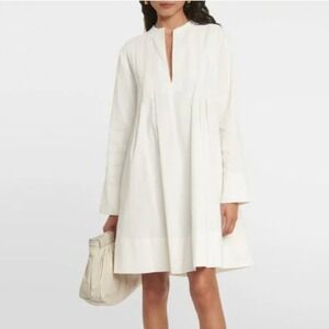 Vince Linen Blend Pleated Trapeze Tunic Dress‎ 2 Ivory Long Sleeve Tailored